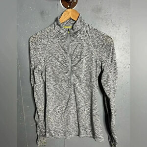 Athleta Mendoza 1/2 Zip Running Shirt Thumb Holes Space Dye Gray/Blue Sz XSmall
